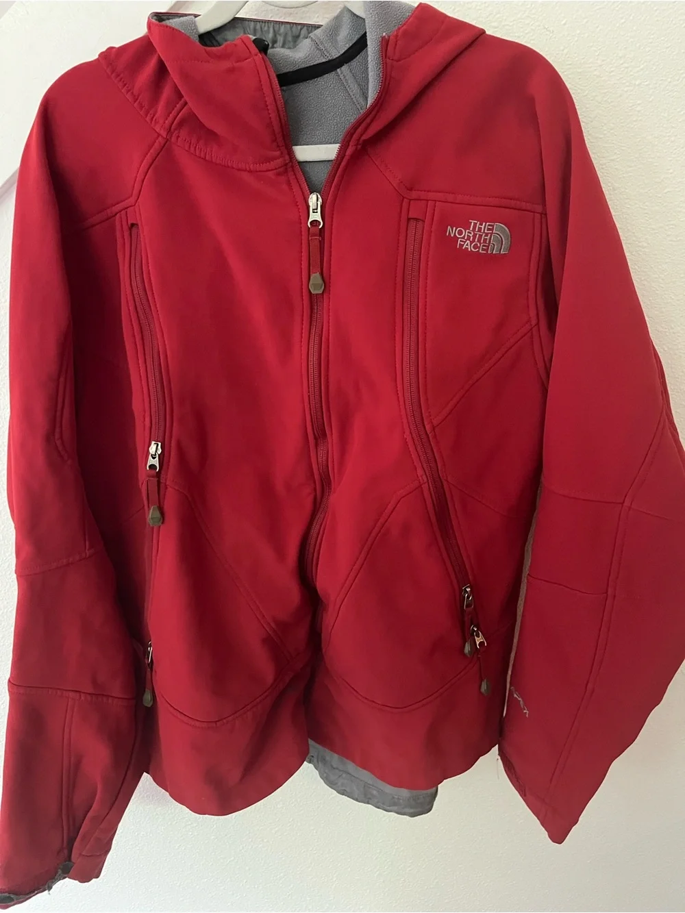 The North Face Red Softshell Jacket with White Logo